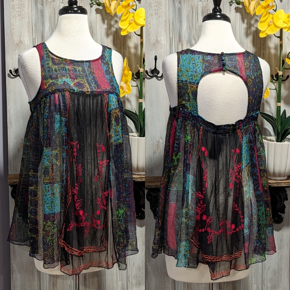 Free People New Romantics sheer boho baby doll blouse